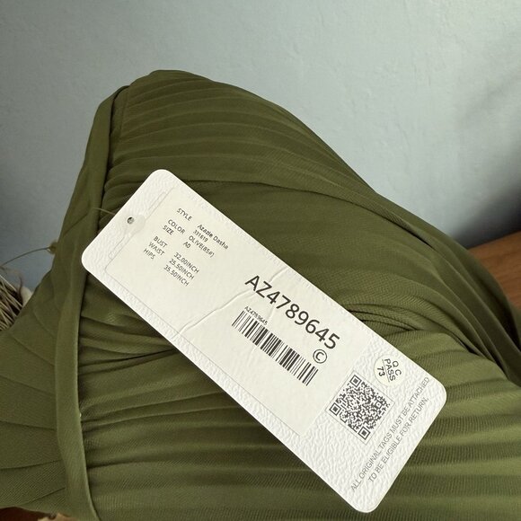 NWT Azazie Dasha A-Line Pleated Chiffon Dress Olive Green Size A0 XS Tea-Length - Picture 9 of 11